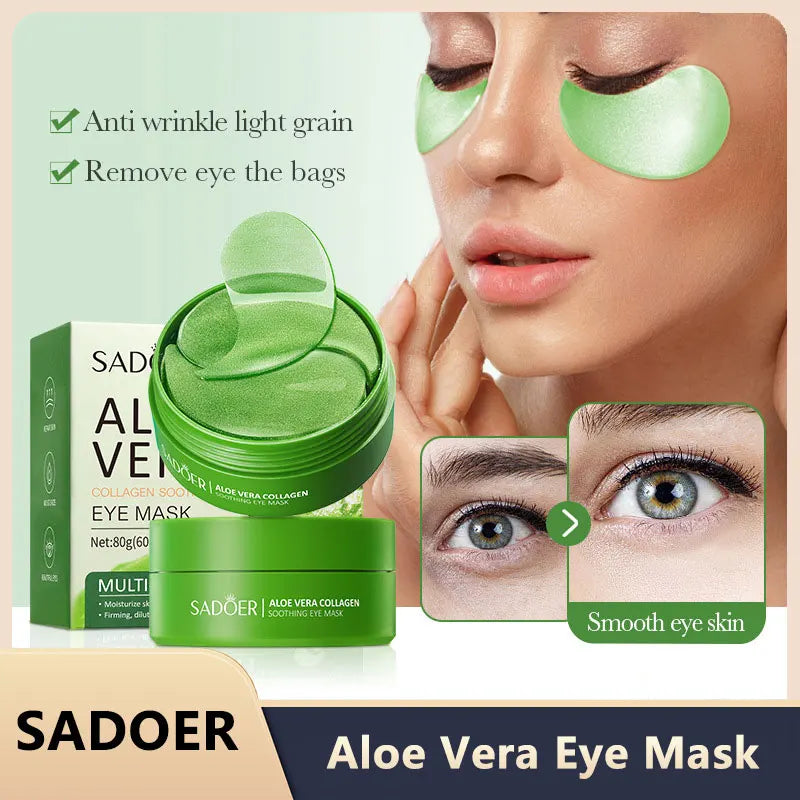 SADOER 60pcs Eye Mask – Collagen & Aloe Vera for Dark Circles, Puffiness & Moisturizing Care