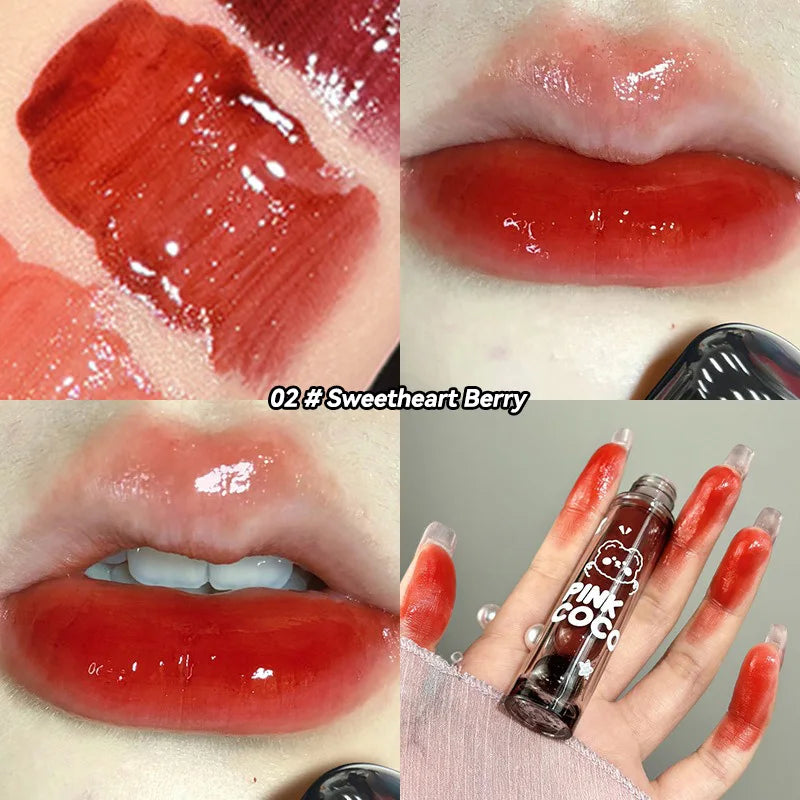 PINKCOCO Bear Mirror Lip Glaze – Long-Lasting Shine & Bright Nude Tint