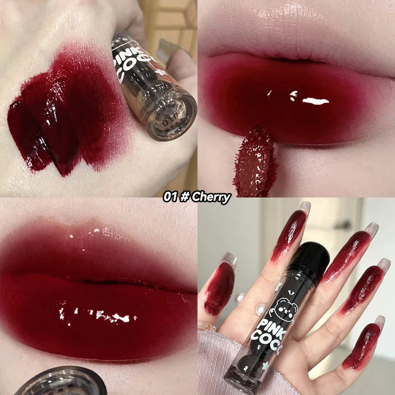 PINKCOCO Bear Mirror Lip Glaze – Long-Lasting Shine & Bright Nude Tint