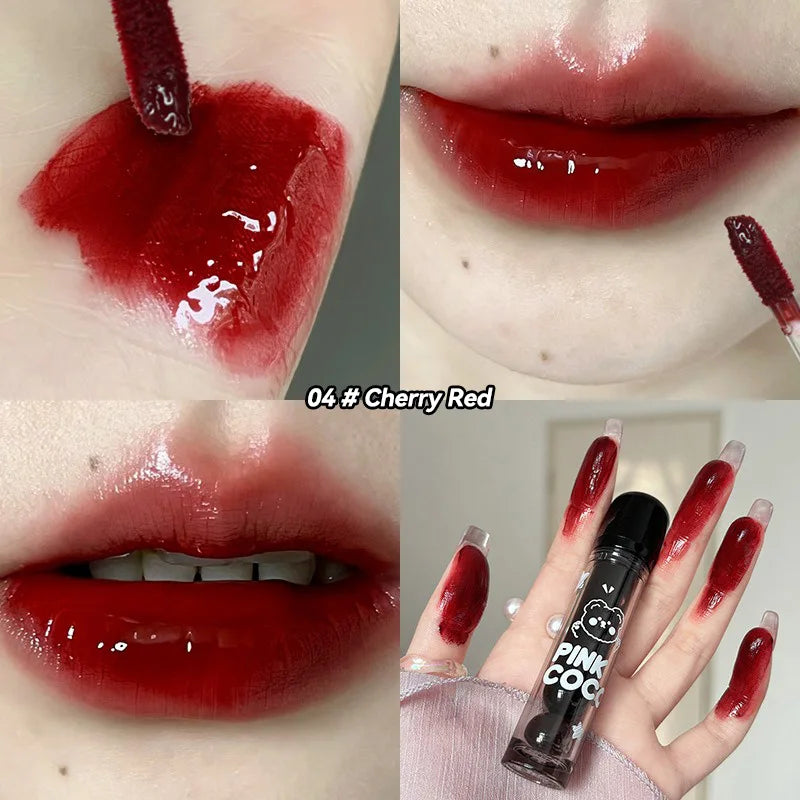 PINKCOCO Bear Mirror Lip Glaze – Long-Lasting Shine & Bright Nude Tint