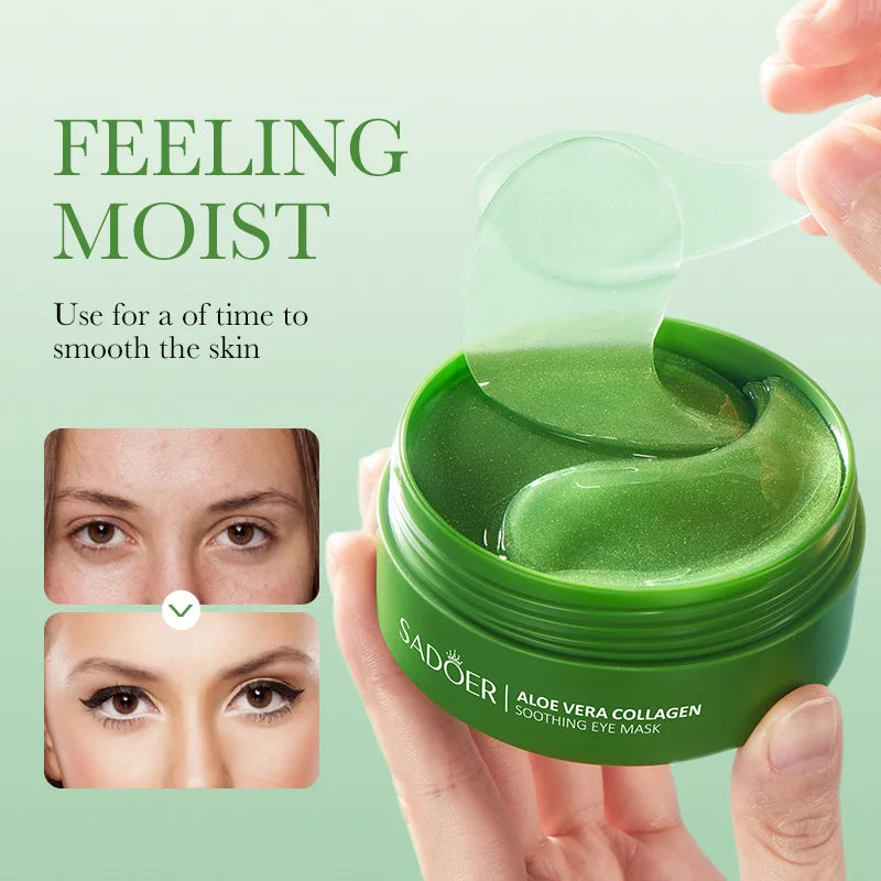 SADOER 60pcs Eye Mask – Collagen & Aloe Vera for Dark Circles, Puffiness & Moisturizing Care