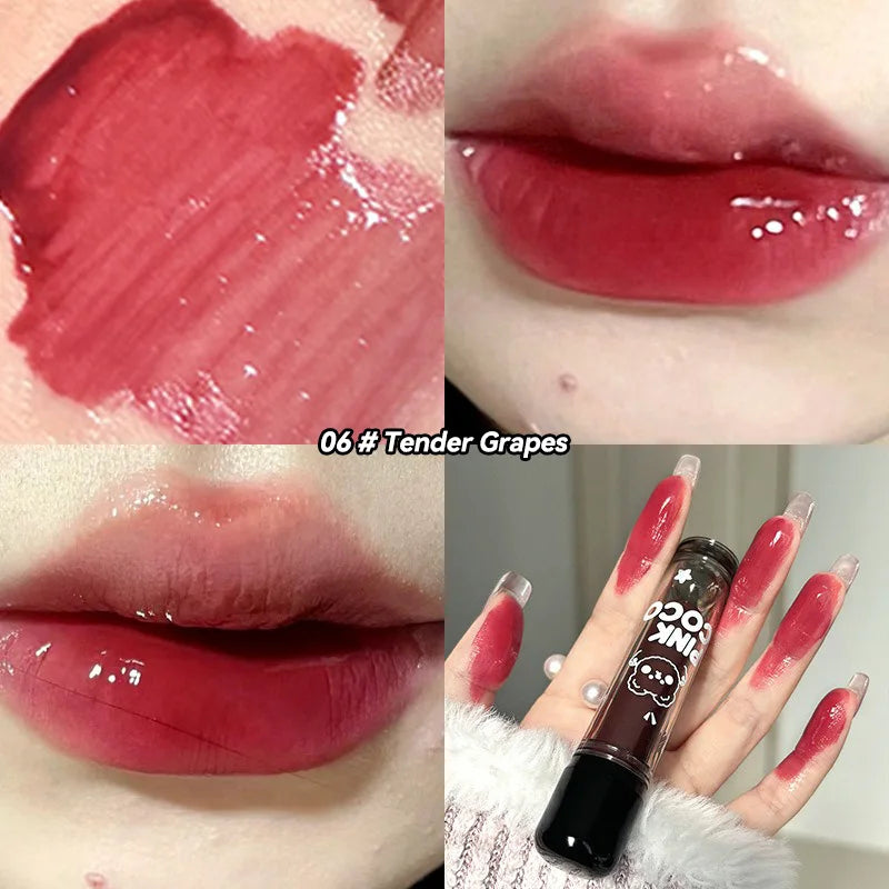 PINKCOCO Bear Mirror Lip Glaze – Long-Lasting Shine & Bright Nude Tint