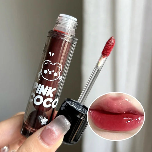 PINKCOCO Bear Mirror Lip Glaze – Long-Lasting Shine & Bright Nude Tint