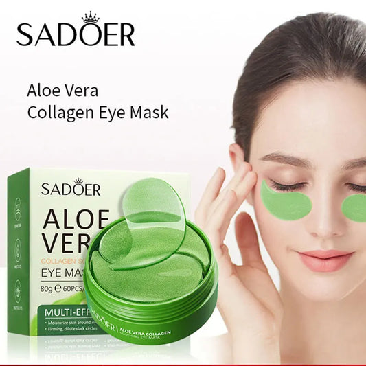 SADOER 60pcs Eye Mask – Collagen & Aloe Vera for Dark Circles, Puffiness & Moisturizing Care