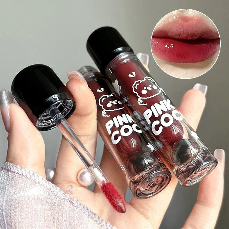PINKCOCO Bear Mirror Lip Glaze – Long-Lasting Shine & Bright Nude Tint