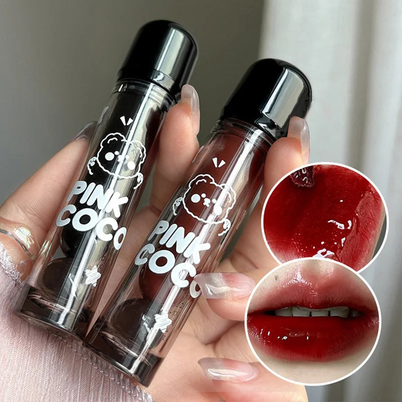 PINKCOCO Bear Mirror Lip Glaze – Long-Lasting Shine & Bright Nude Tint